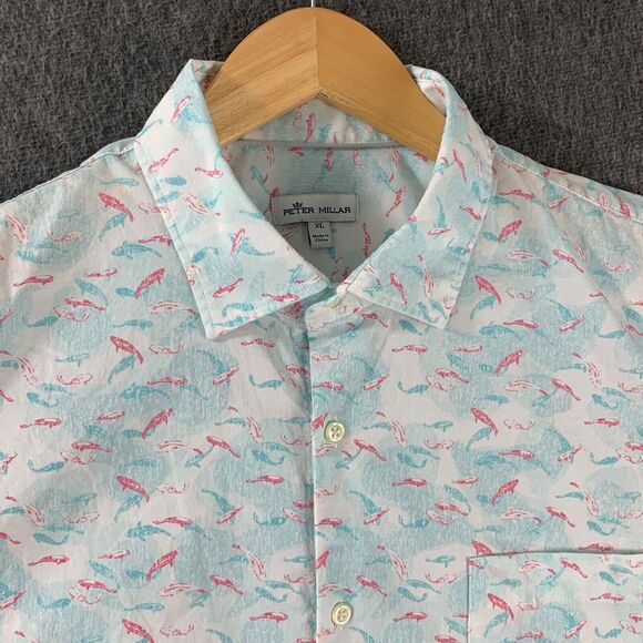 Peter Millar Other - Peter Millar Seaside Sport Shirt Mens XL Dolphin‎ Animal Cascade Koi AOP Preppy